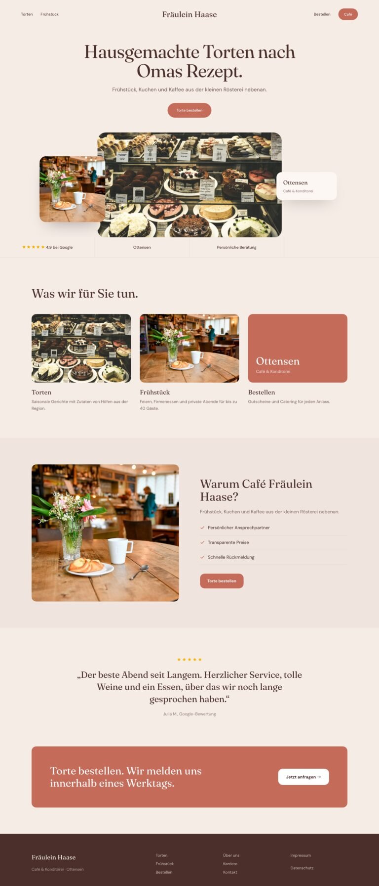 Webdesign Referenz: Website für Café & Konditorei (Café Fräulein Haase), Designkonzept von VELNOR Studio