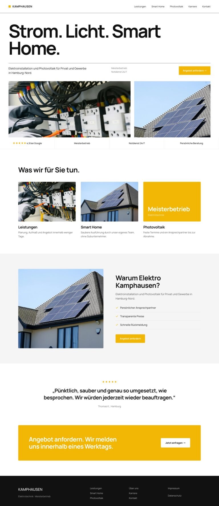 Webdesign Referenz: Website für Elektrotechnik (Elektro Kamphausen), Designkonzept von VELNOR Studio