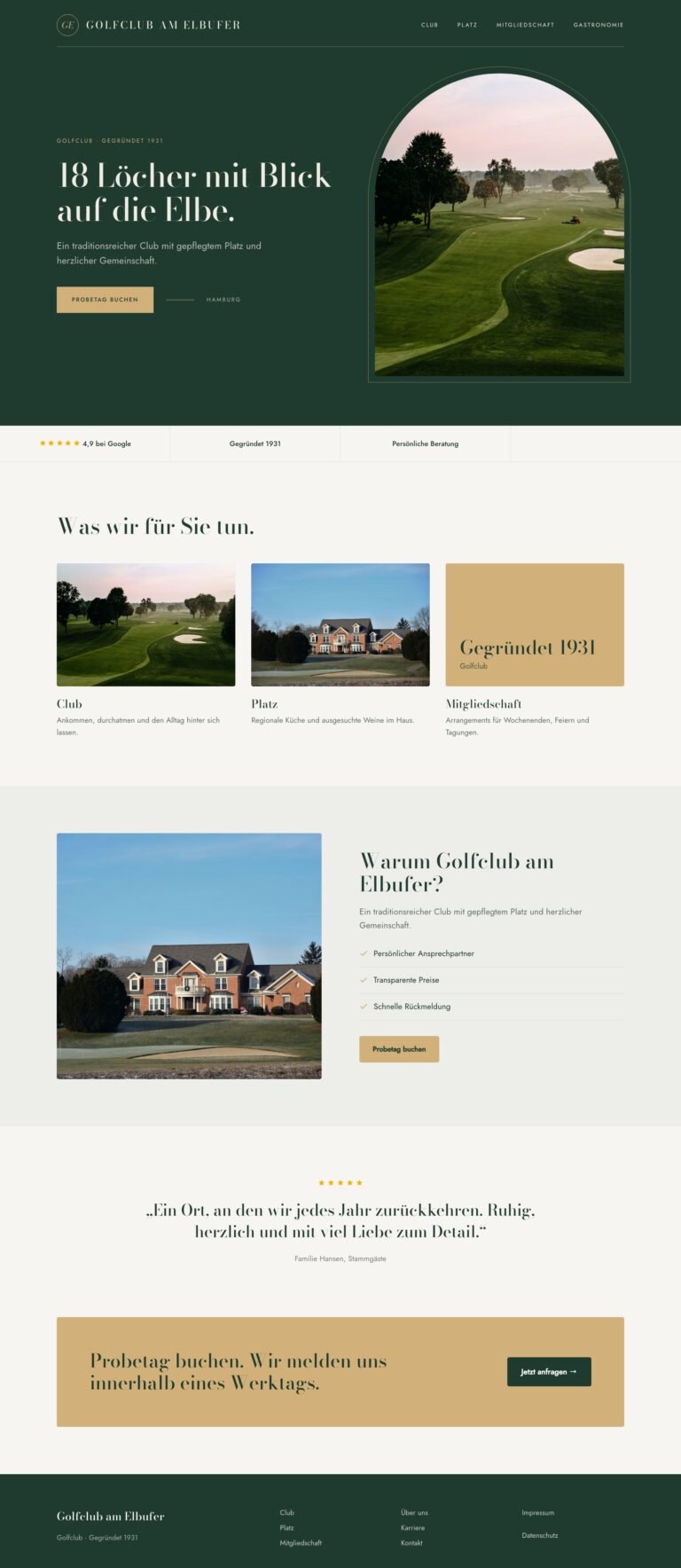 Webdesign Referenz: Website für Golfclub (Golfclub am Elbufer), Designkonzept von VELNOR Studio