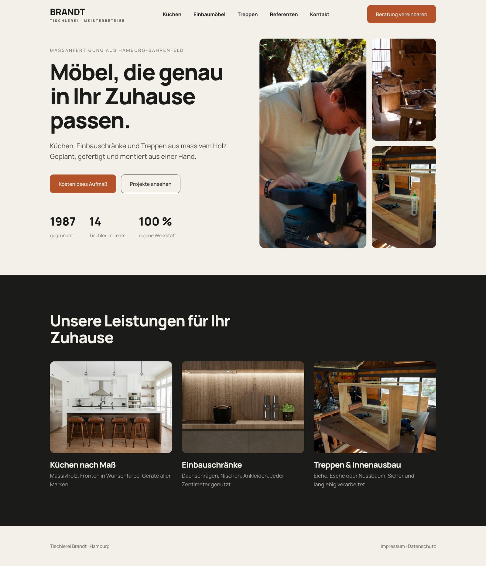 Webdesign für Handwerker: Designbeispiel einer Website für eine Tischlerei