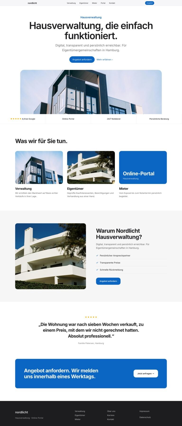 Webdesign Referenz: Website für Hausverwaltung (Nordlicht Hausverwaltung), Designkonzept von VELNOR Studio