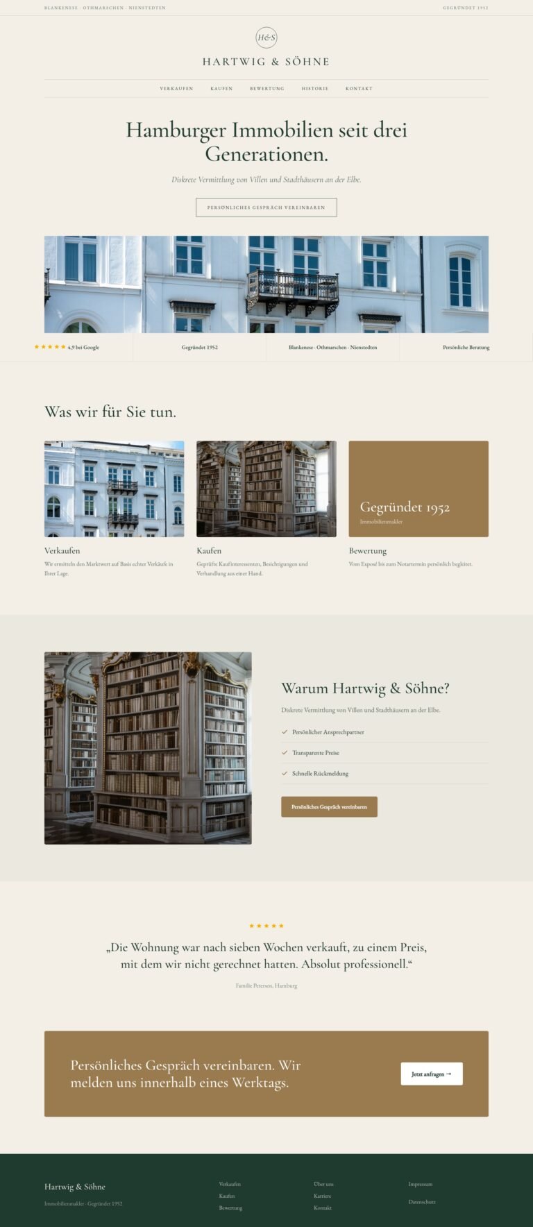 Webdesign Referenz: Website für Immobilienmakler (Hartwig & Söhne), Designkonzept von VELNOR Studio