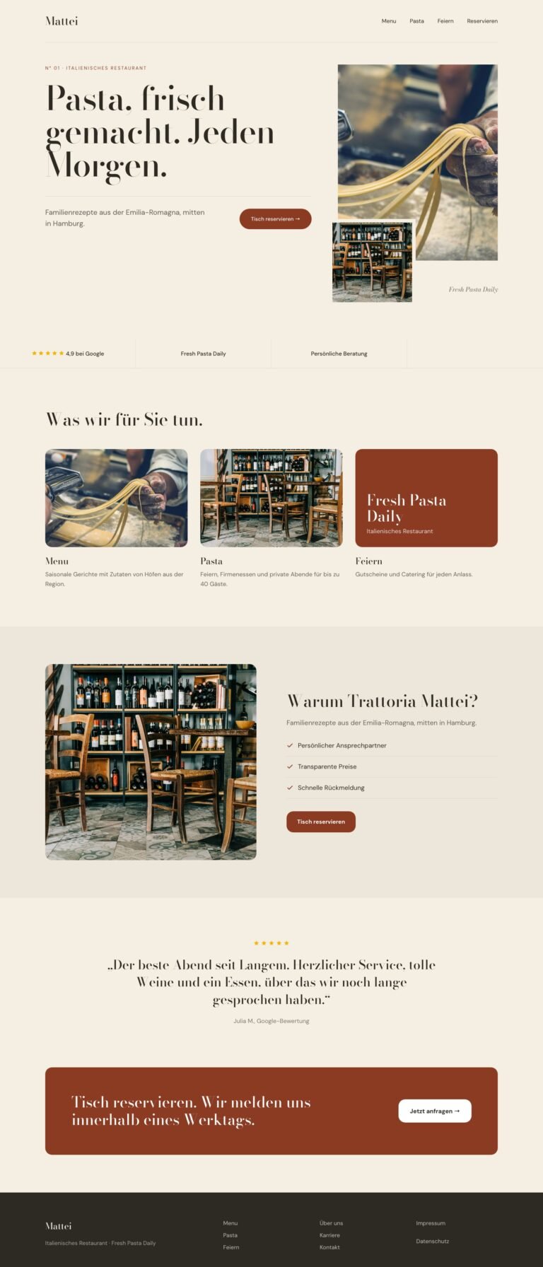 Webdesign Referenz: Website für Italienisches Restaurant (Trattoria Mattei), Designkonzept von VELNOR Studio
