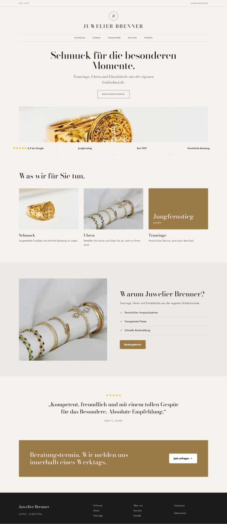 Webdesign Referenz: Website für Juwelier (Juwelier Brenner), Designkonzept von VELNOR Studio