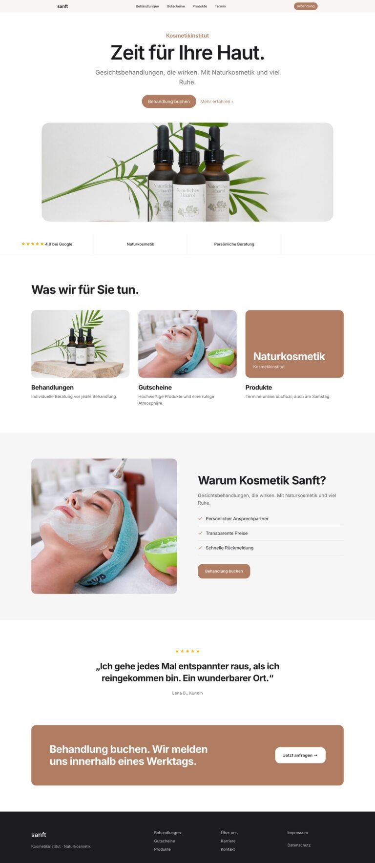 Webdesign Referenz: Website für Kosmetikinstitut (Kosmetik Sanft), Designkonzept von VELNOR Studio