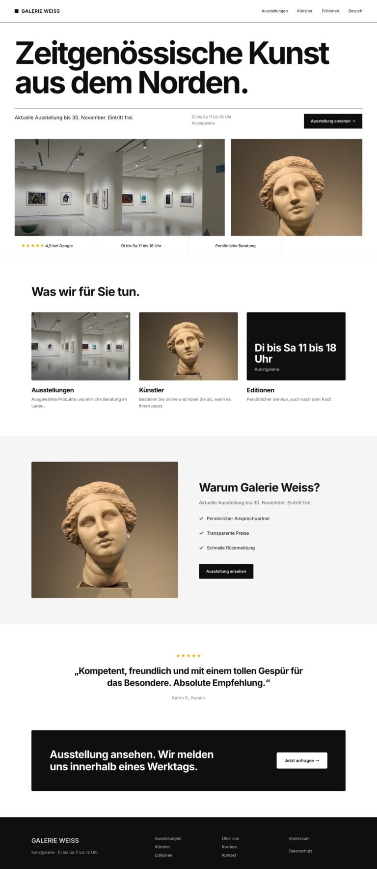 Webdesign Referenz: Website für Kunstgalerie (Galerie Weiss), Designkonzept von VELNOR Studio