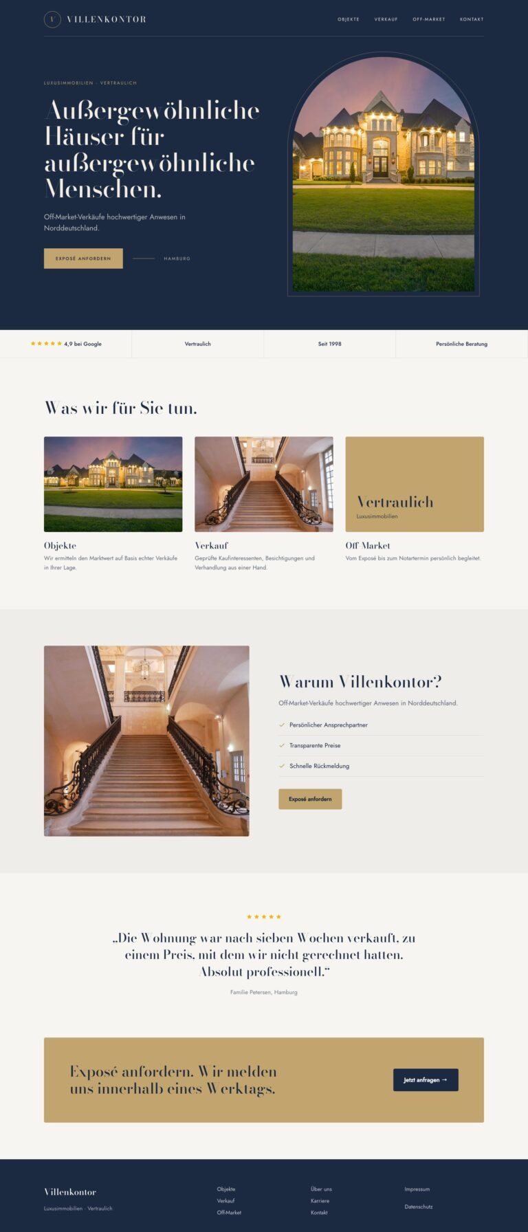 Webdesign Referenz: Website für Luxusimmobilien (Villenkontor), Designkonzept von VELNOR Studio