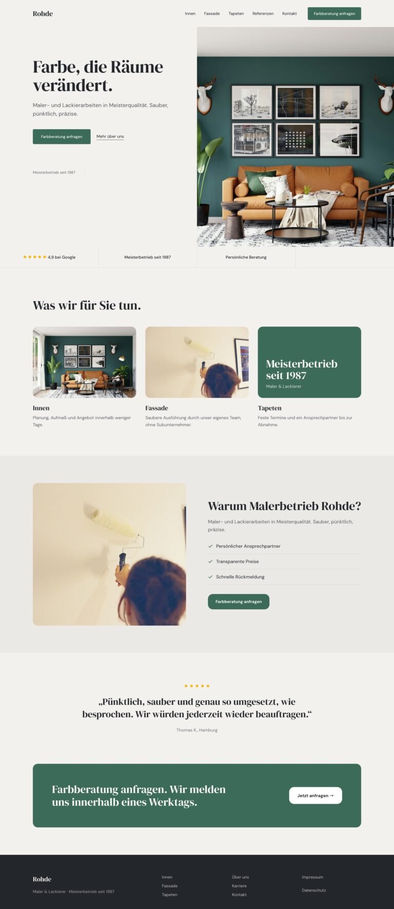 Webdesign Referenz: Website für Maler & Lackierer (Malerbetrieb Rohde), Designkonzept von VELNOR Studio