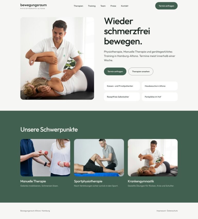 Webdesign für Physiotherapie-Praxen: Designbeispiel einer Praxis-Website
