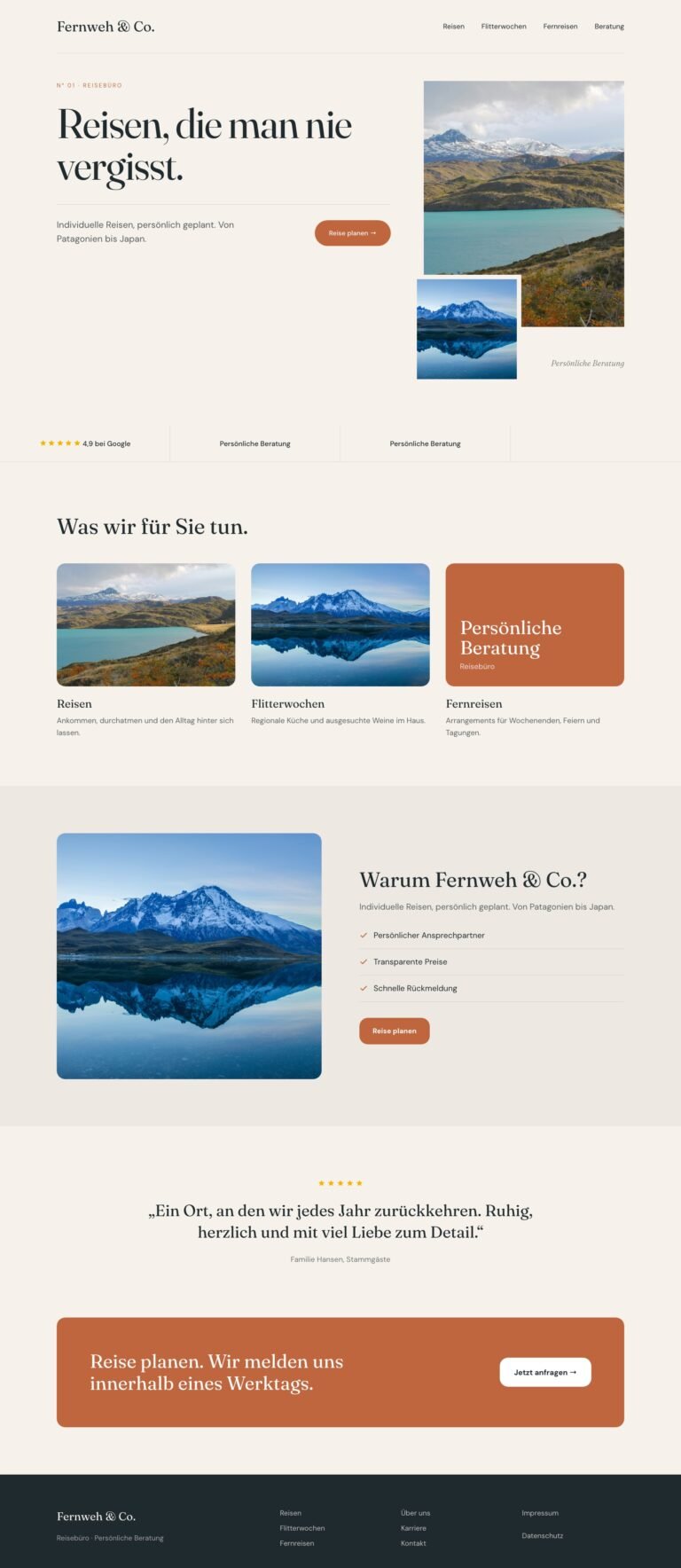Webdesign Referenz: Website für Reisebüro (Fernweh & Co.), Designkonzept von VELNOR Studio
