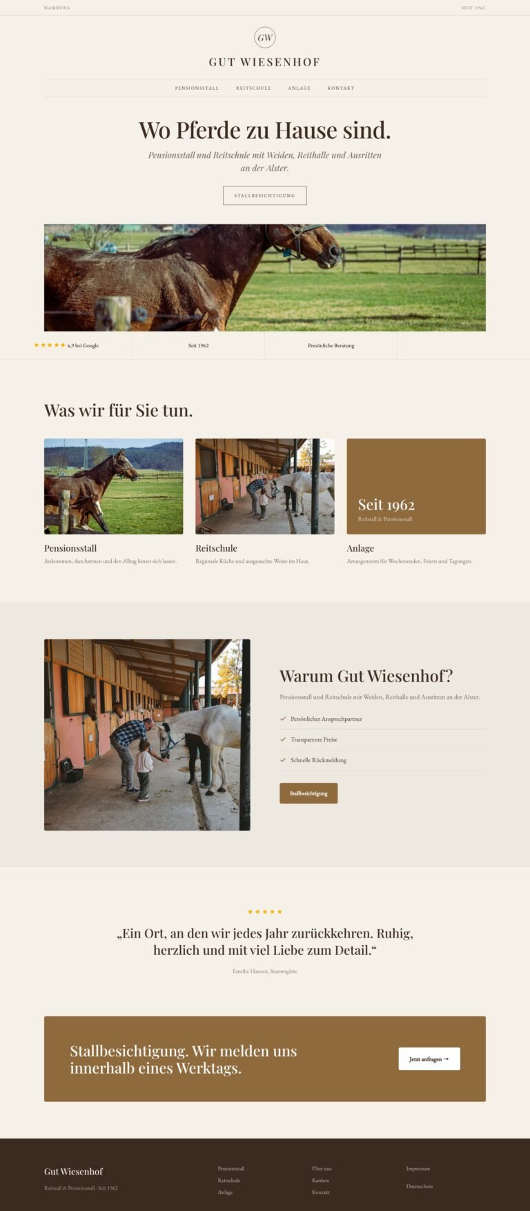 Webdesign Referenz: Website für Reitstall & Pensionsstall (Gut Wiesenhof), Designkonzept von VELNOR Studio
