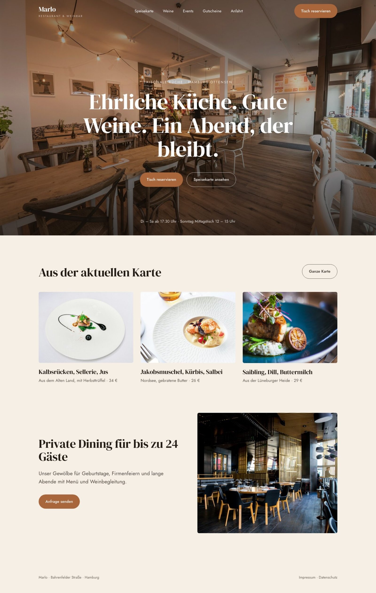 Webdesign für Restaurants: Designbeispiel einer Restaurant-Website mit Tischreservierung