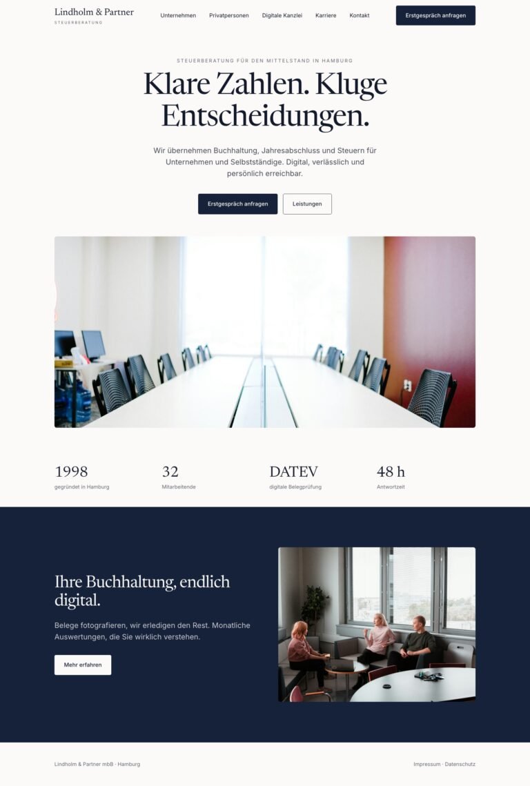 Webdesign für Steuerberater und Kanzleien: Designbeispiel einer Kanzlei-Website