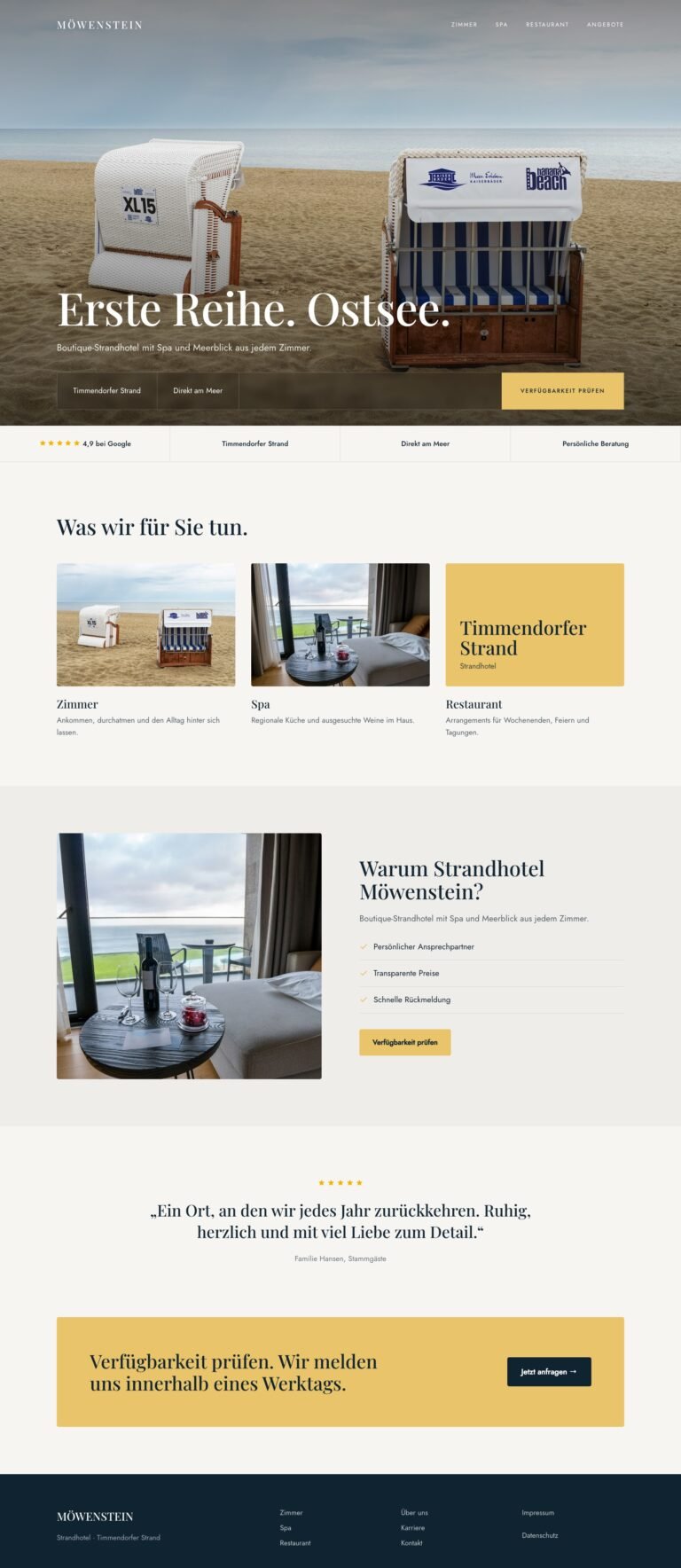 Webdesign Referenz: Website für Strandhotel (Strandhotel Möwenstein), Designkonzept von VELNOR Studio