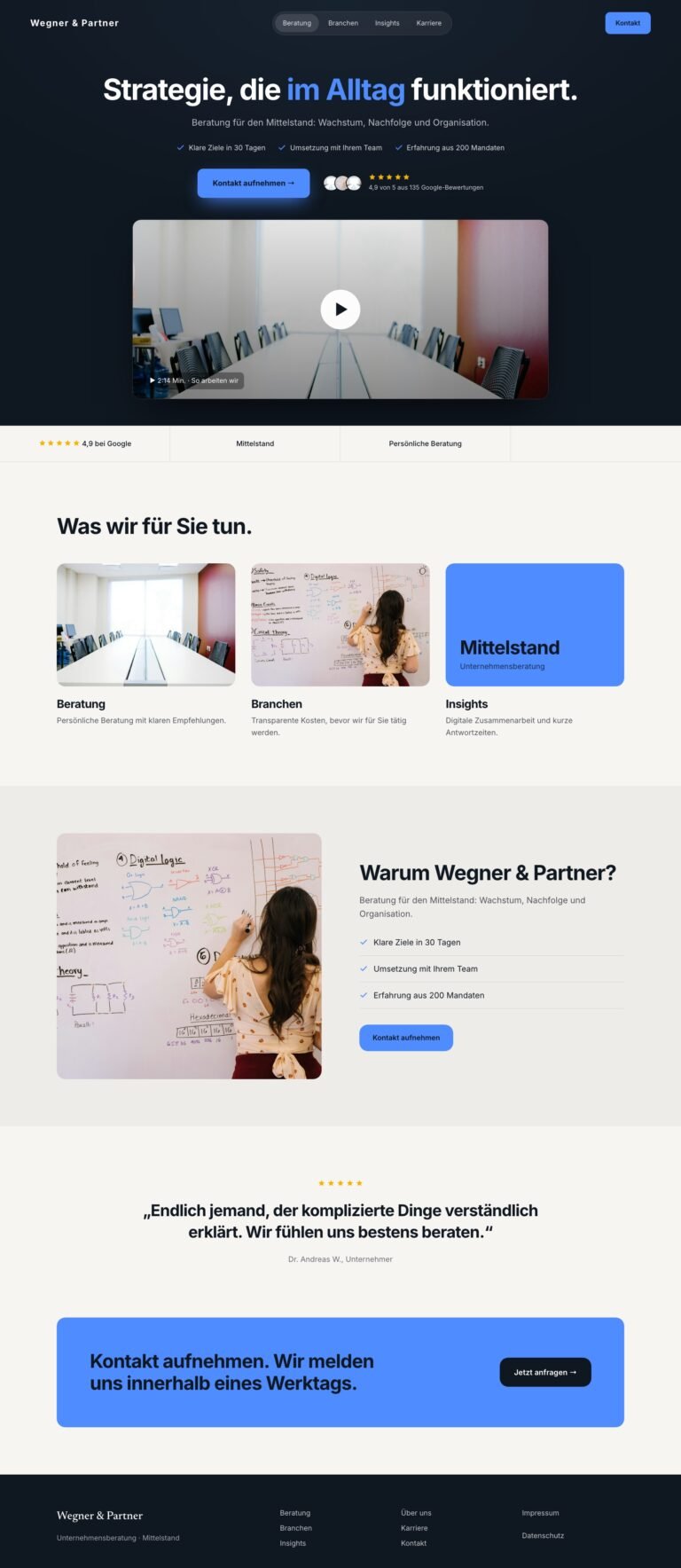 Webdesign Referenz: Website für Unternehmensberatung (Wegner & Partner), Designkonzept von VELNOR Studio