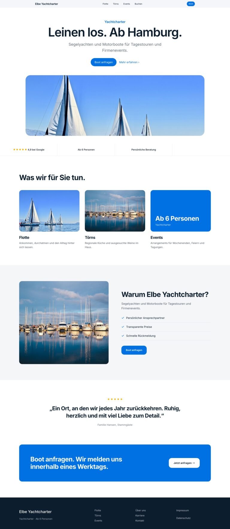 Webdesign Referenz: Website für Yachtcharter (Elbe Yachtcharter), Designkonzept von VELNOR Studio